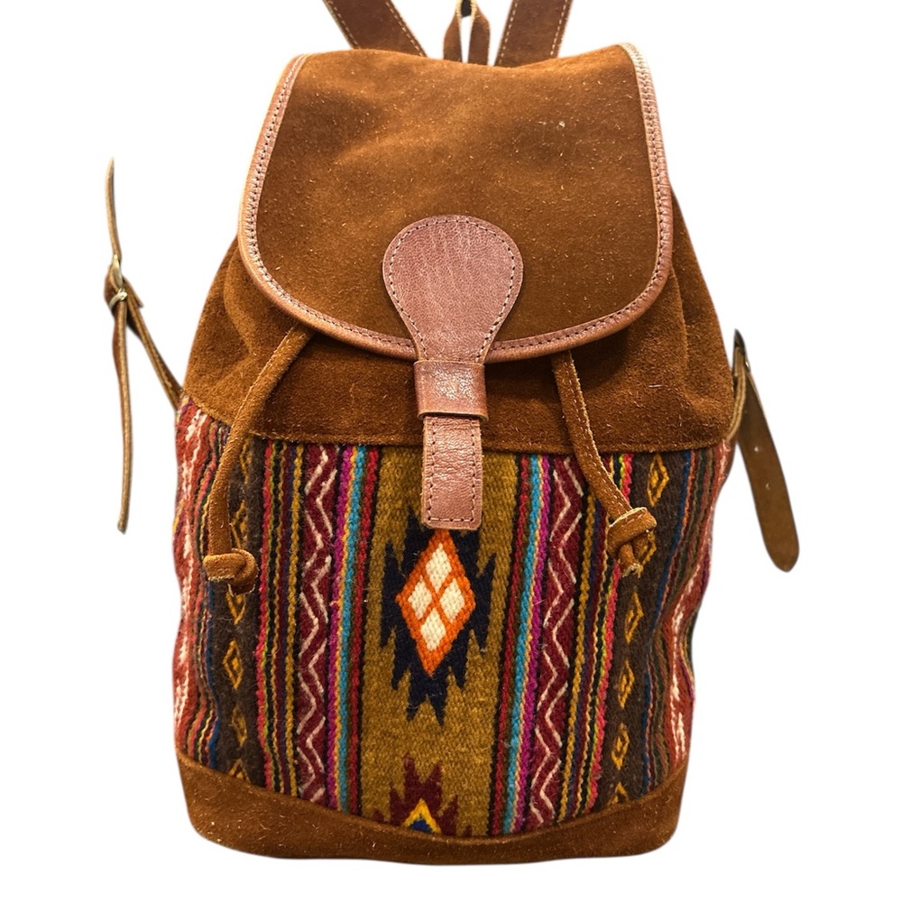 Suede Backpack With Tribal Pattern - image 1